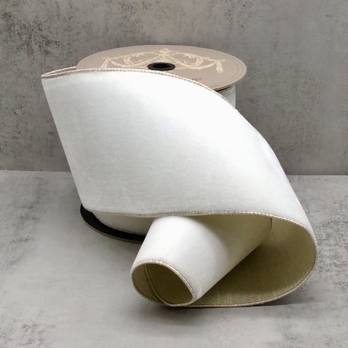 Winter White Velvet Metallic Ribbon 6" x 10 Yds