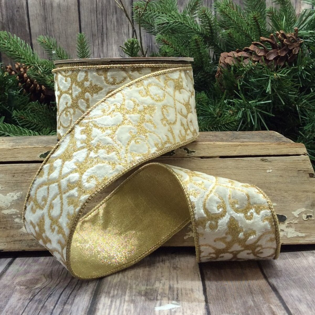 Winter White Velvet Glitter Ribbon 2.5" x 10 Yds