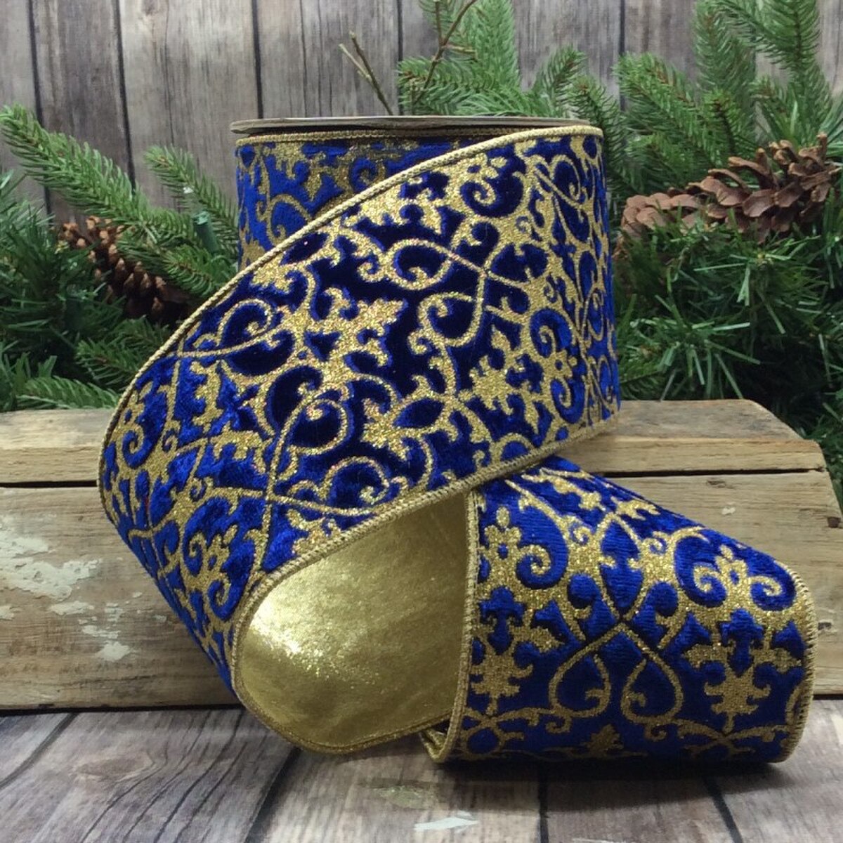 Cobalt Blue Velvet Glitter Ribbon 4 Inch x 10 Yards