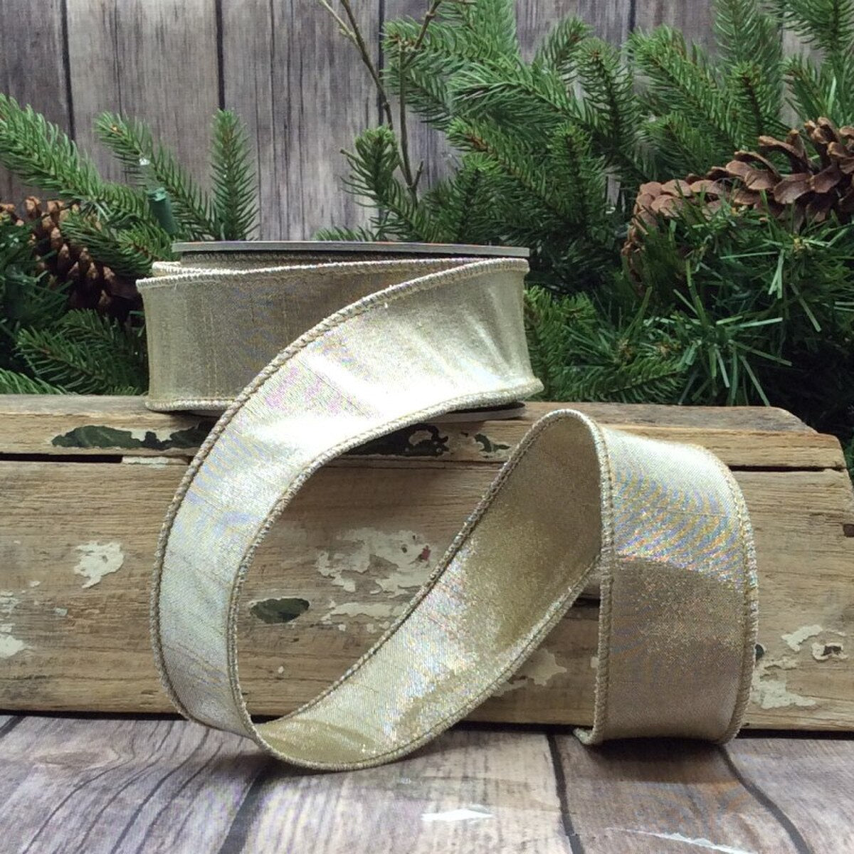 Metallic Dupion Ribbon Platinum 1.5 Inch x 10 Yards