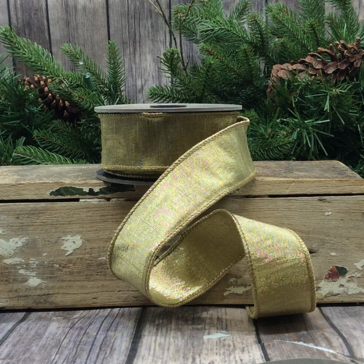 Light Gold Metallic Dupion Ribbon 1.5 Inch x 10 Yards