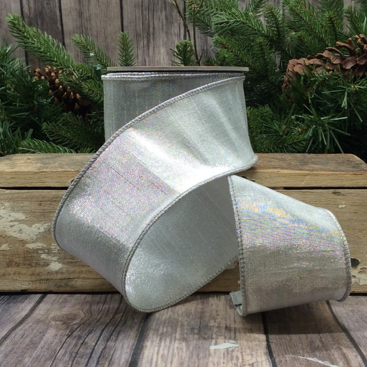Metallic Silver Dupion Ribbon 2.5 Inch x 10 Yards