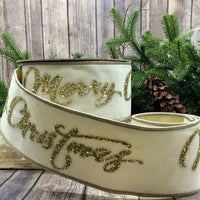 Winter White Velvet Glitter Ribbon 4 Inch x 10 Yards