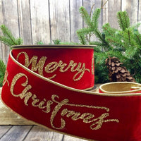 Red Velvet Gold Glitter Merry Christmas Ribbon 4