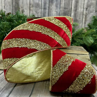 Red Velvet Glitter Stripe Ribbon 4 Inch x 10 Yards
