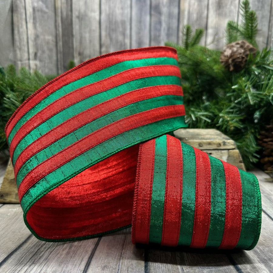 Metallic Dupion Ribbon Red Green 4 Inch x 10 Yards