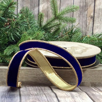 Royal Blue Velvet Glitter Ribbon with Gold Trim 1
