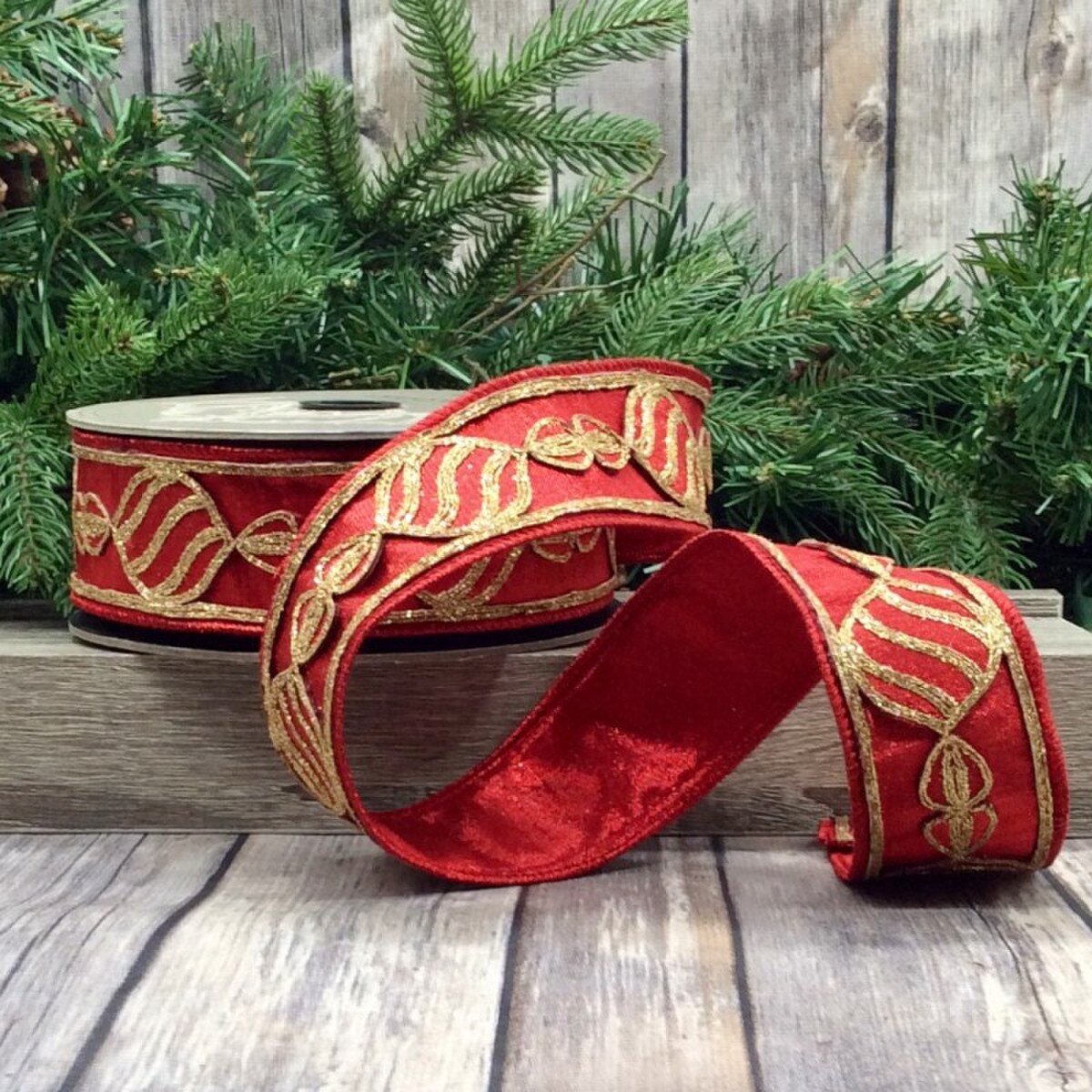 Gold Bullion Ornament with Red Ribbon 2 Inch x 10 Yds
