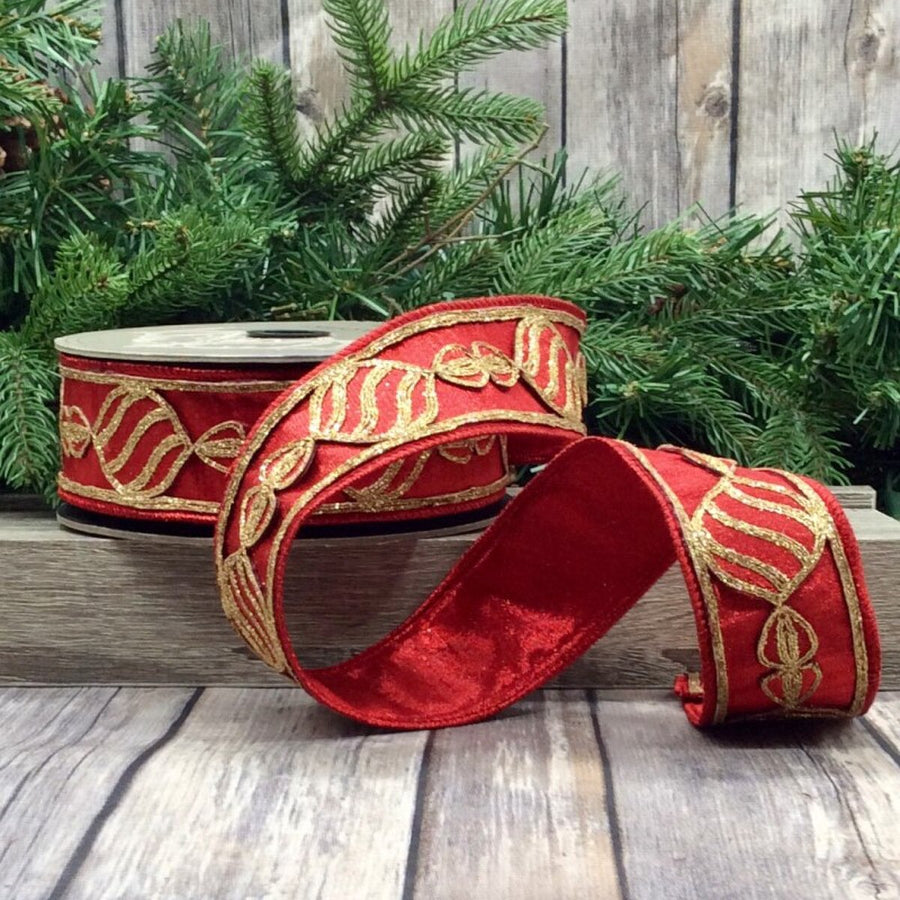 Gold Bullion Ornament with Red Ribbon 2 Inch x 10 Yds