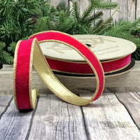 Hot Pink Velvet Glitter Ribbon with Gold Trim 1