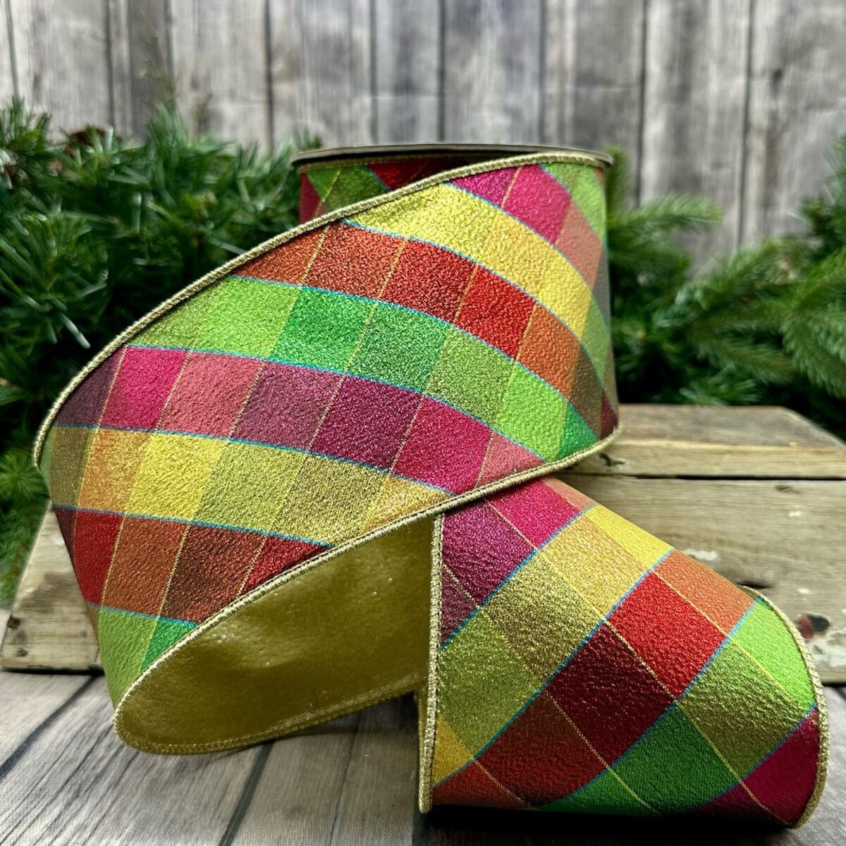 Metallic Dupion Ribbon Red Green Hot Pink 4 Inch x 10 Yds