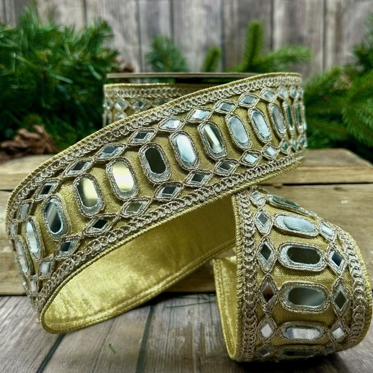 Art Deco Gold Ribbon Metallic Dupion Mirror 2.25" x 5 Yds