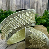 Platinum Velvet Center Trim Ribbon 4 Inch x 5 Yards