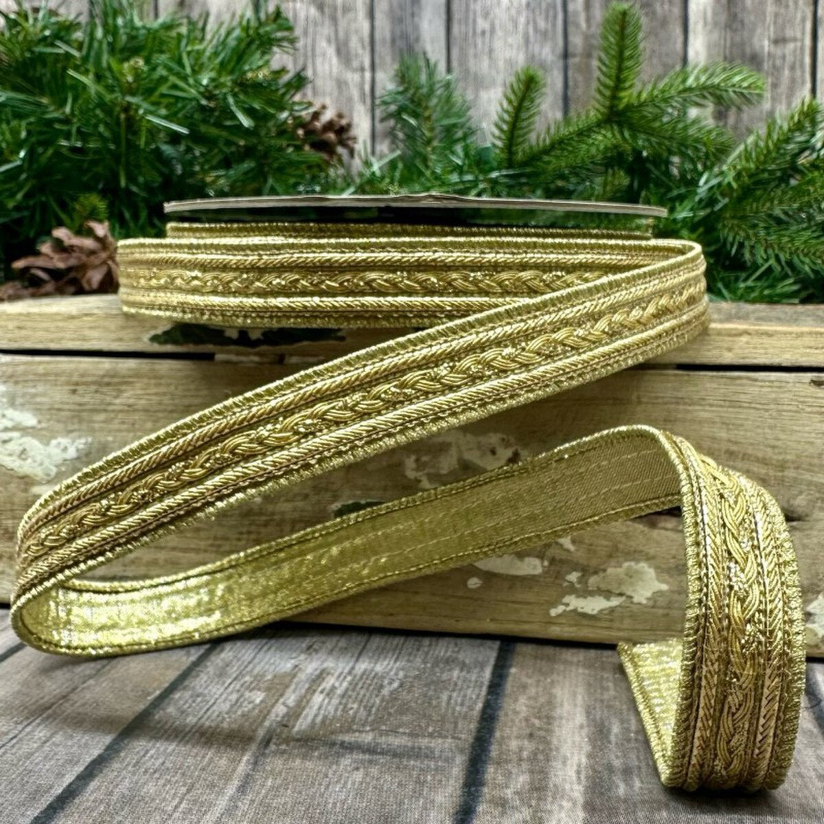 Metallic Dupion Braid Trim Gold Ribbon 0.75 In X 10 Yds