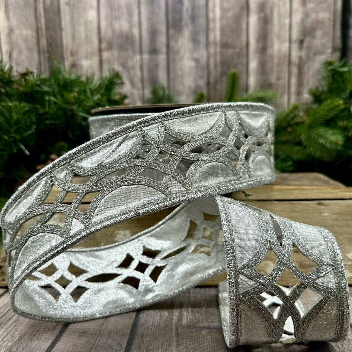 Silver Metallic Dupion Ribbon 2.5 Inch x 10 Yards