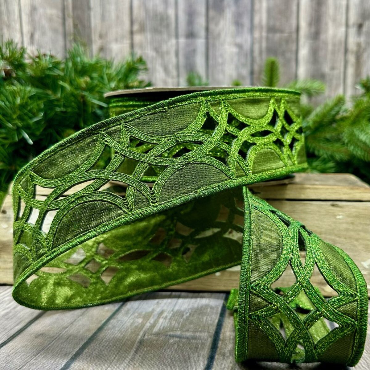 Green Metallic Dupion Ribbon 2.5 Inch x 10 Yards