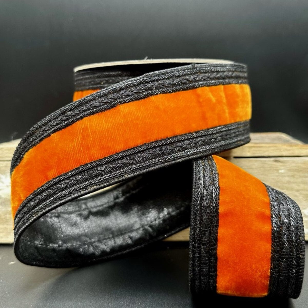 Orange Ribbon with Velvet Black Braid Trim 2.5" x 5 Yds