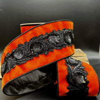 Floral Sequin Trim Orange Ribbon In Velvet Black, 4