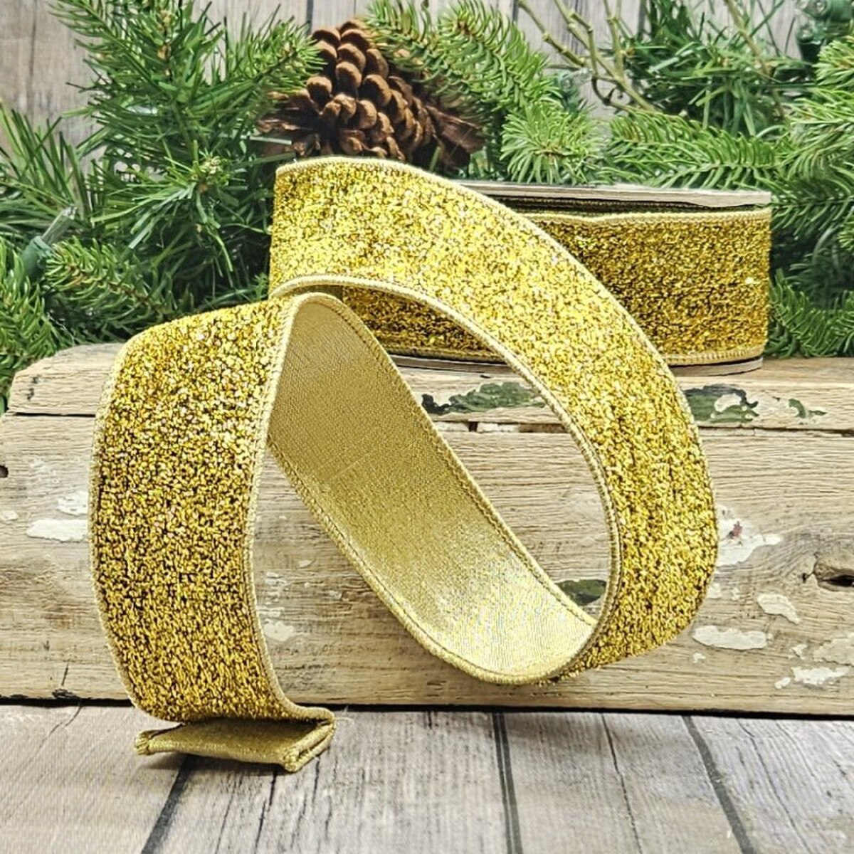 Metallic Velvet Ribbon with Gold Backing 1.5 Inch x 10 Yds