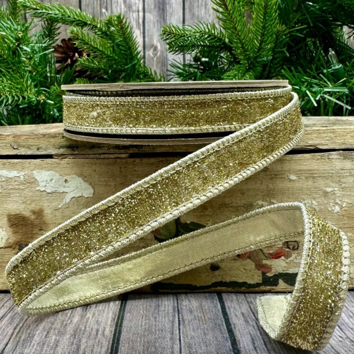 Faux Metallic Velvet Ribbon 0.5" x 10 Yds Gold Silver