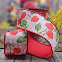 Cherry Gingham Dupion Ribbon Pink White 3 Inch x 10 Yards