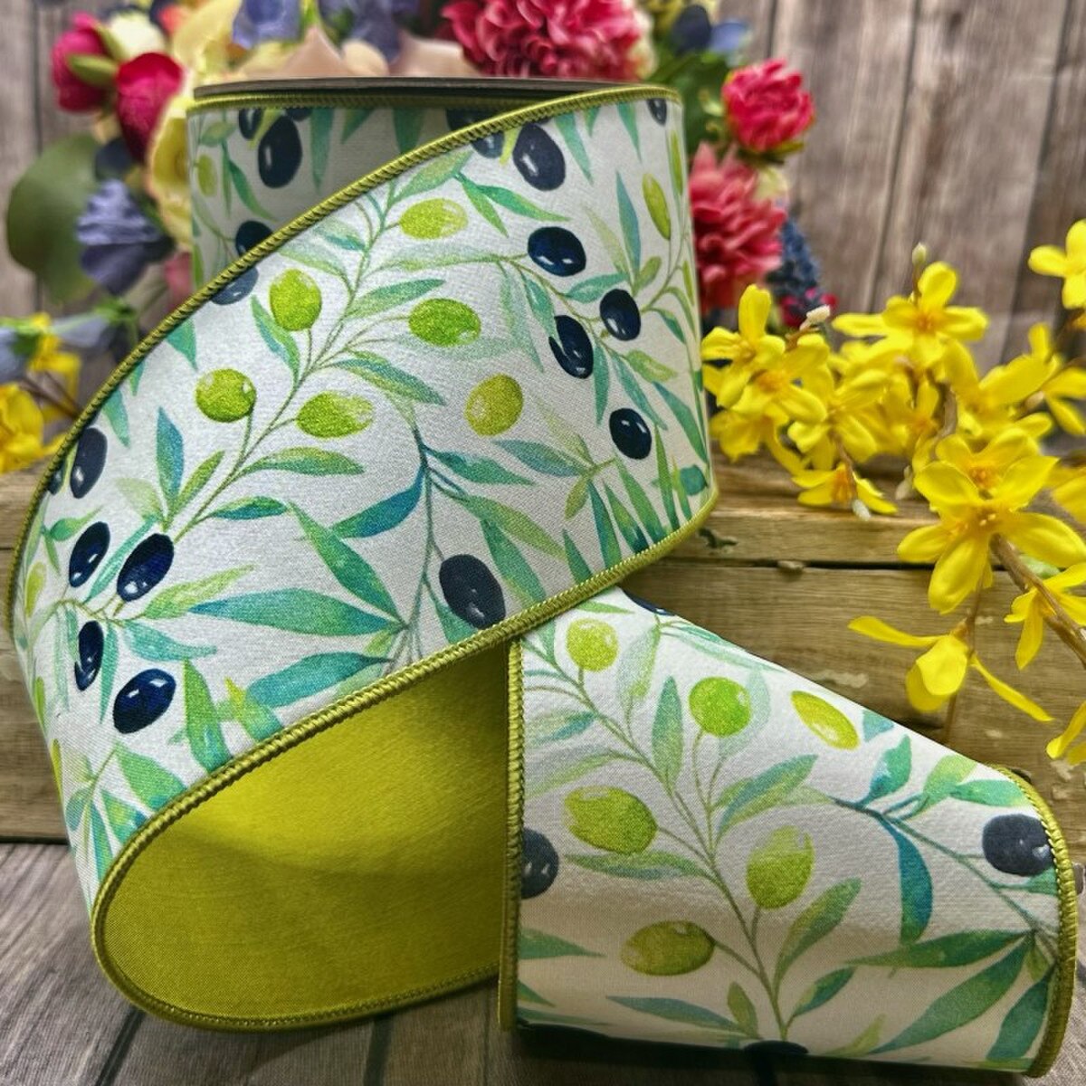 Olive Green Dupion Ribbon 4 Inch x 10 Yards
