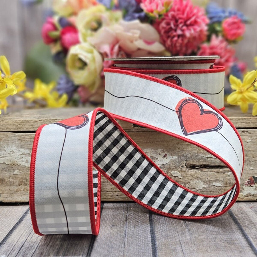 Red Heart Check Dupion Ribbon 1.5" x 10 Yds