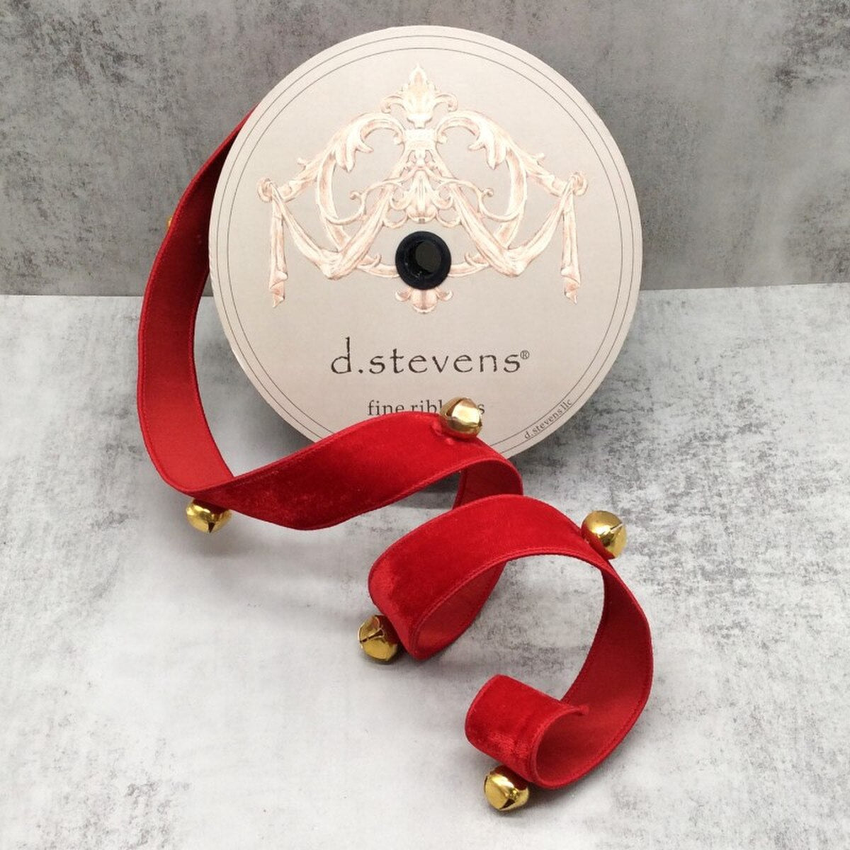 Red Velvet Jingle Bells with Red Ribbon, 1.5" x 5 Yds