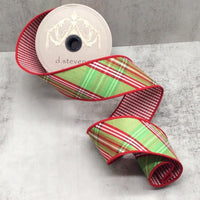 Faux Dupion Green-Pink Ribbon 2.5
