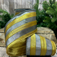 Old Gold Pewter Metallic Dupion Stripe Ribbon 4