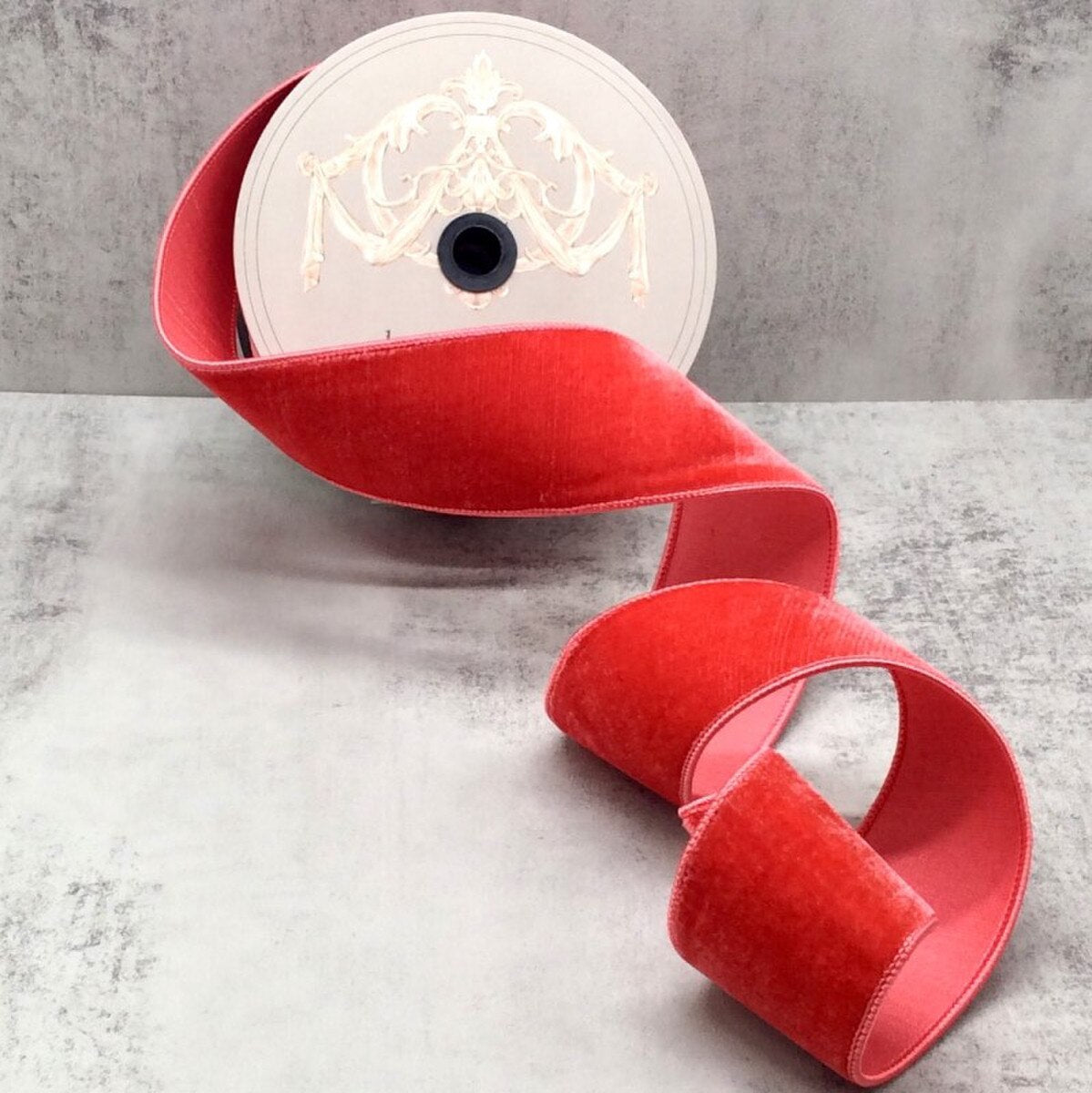 Coral Velvet Dupion Ribbon 2.5" x 10 Yds Dark Coral