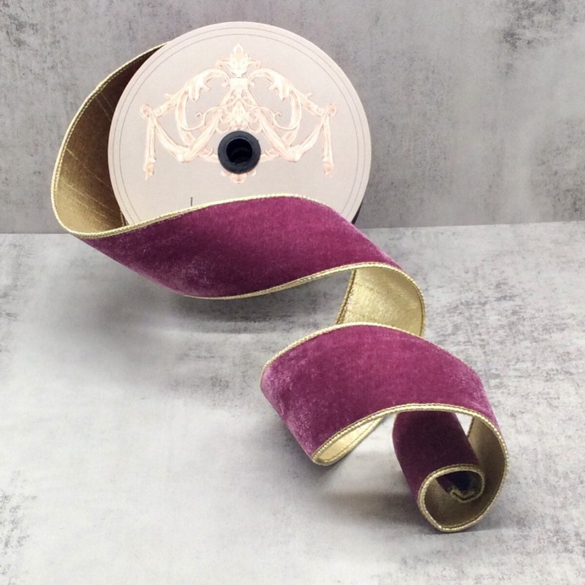 Boysenberry Velvet Ribbon 2.5" x 10 Yds Metallic Gold Back