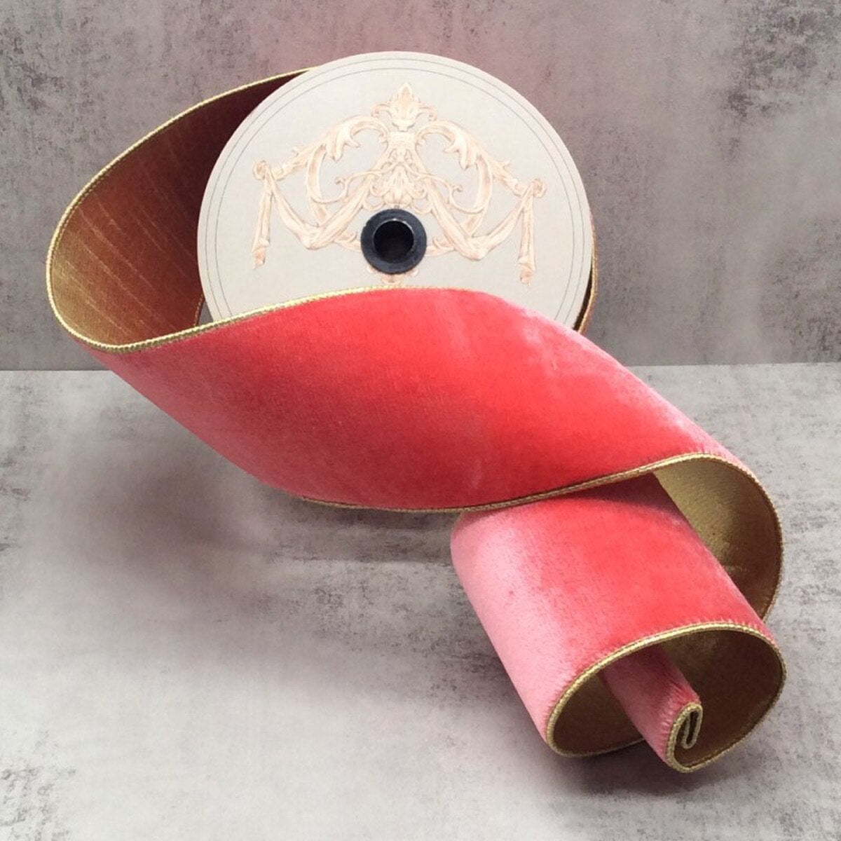 Desert Coral Ribbon 4 Inch Lush Velvet Metallic Gold Back
