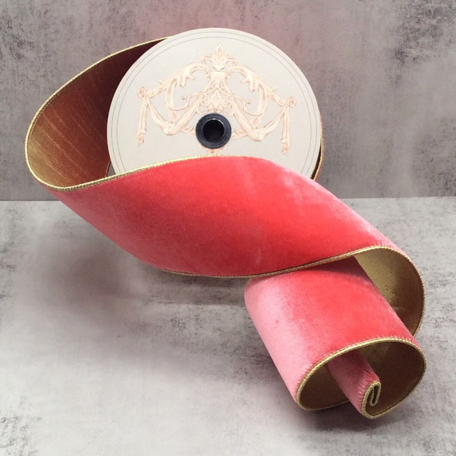 Desert Coral Ribbon 4 Inch Lush Velvet Metallic Gold Back