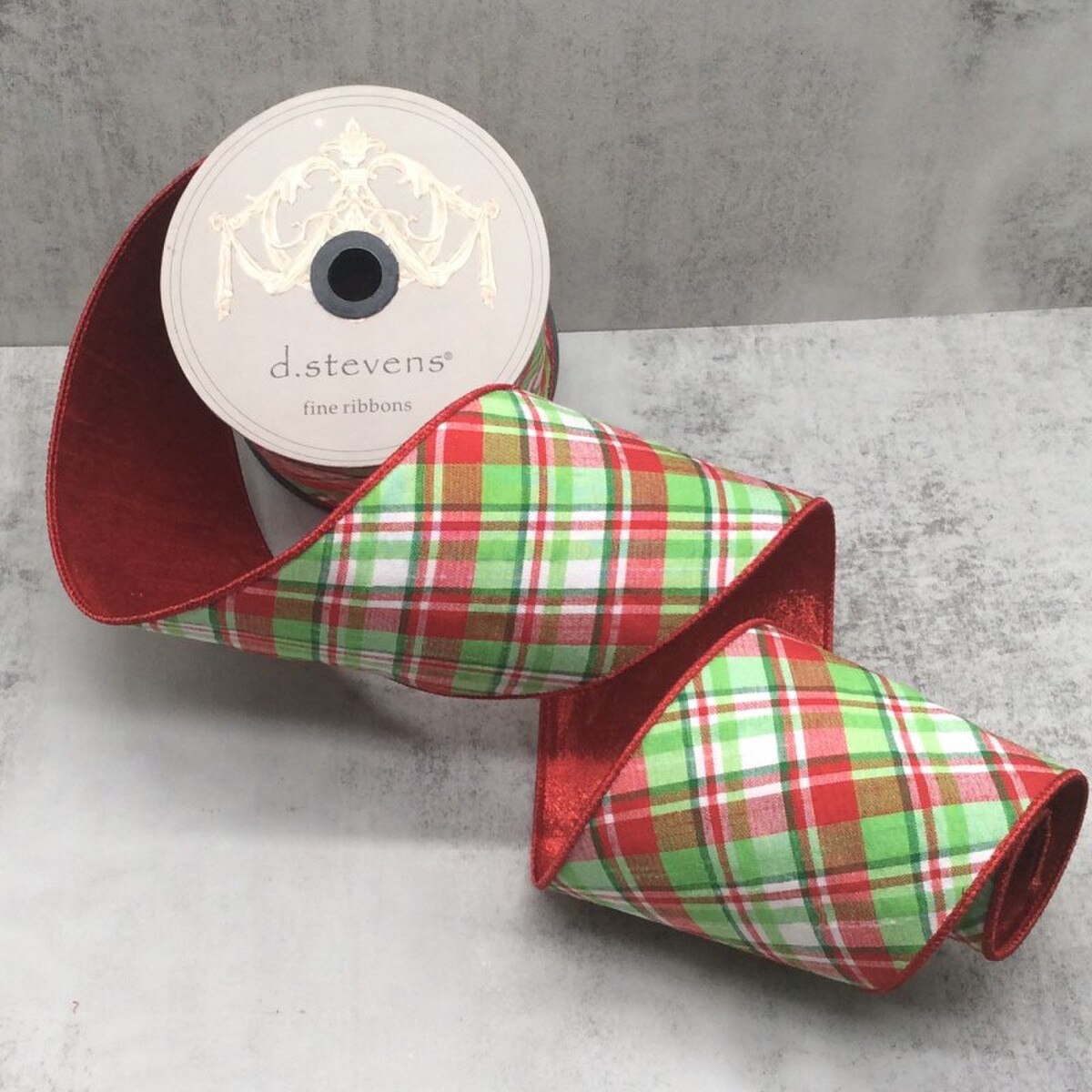 Dupion Plaid Ribbon Red Apple Green 4" x 10 Yds