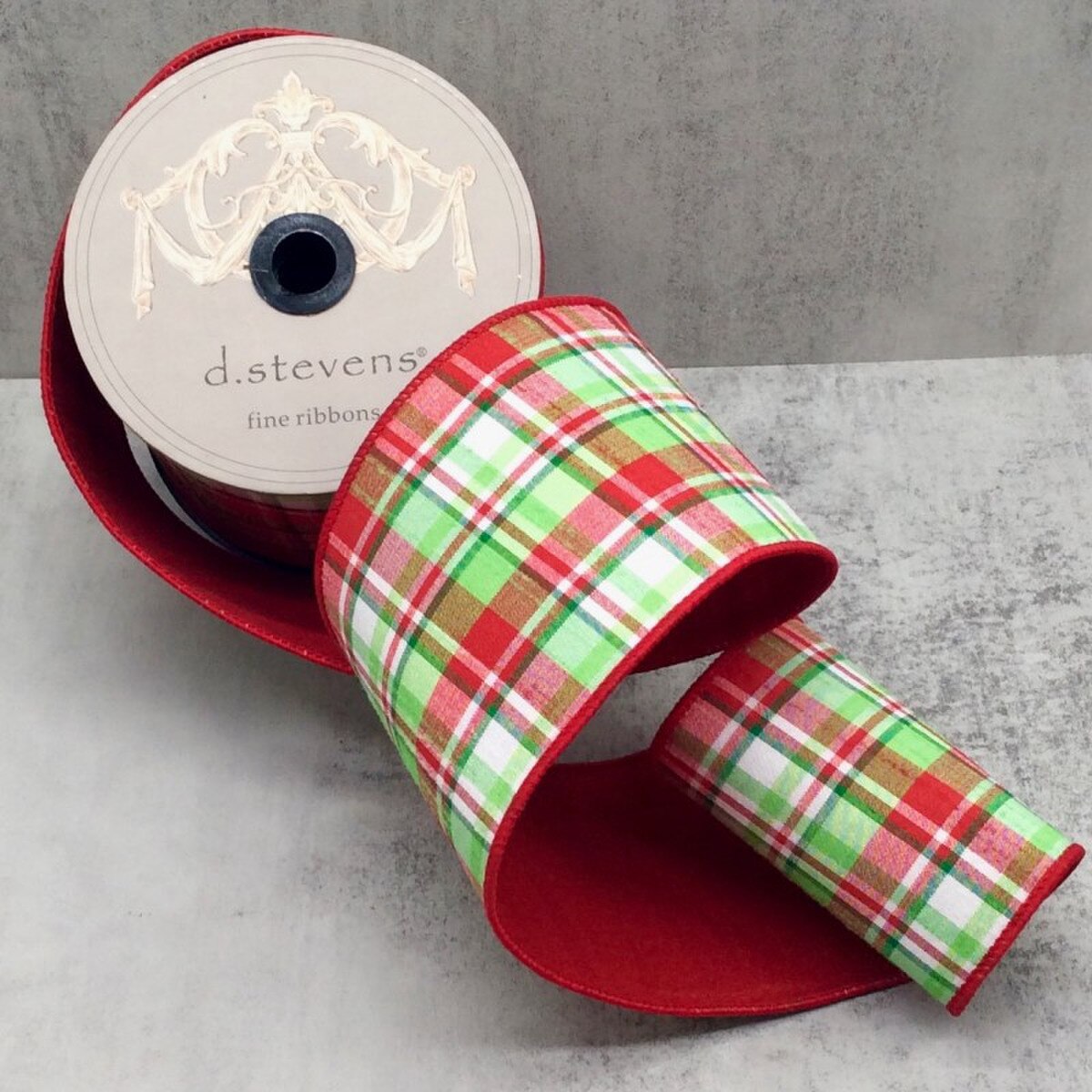 Dupion Plaid Ribbon Red Apple Green 4" x 10 Yds