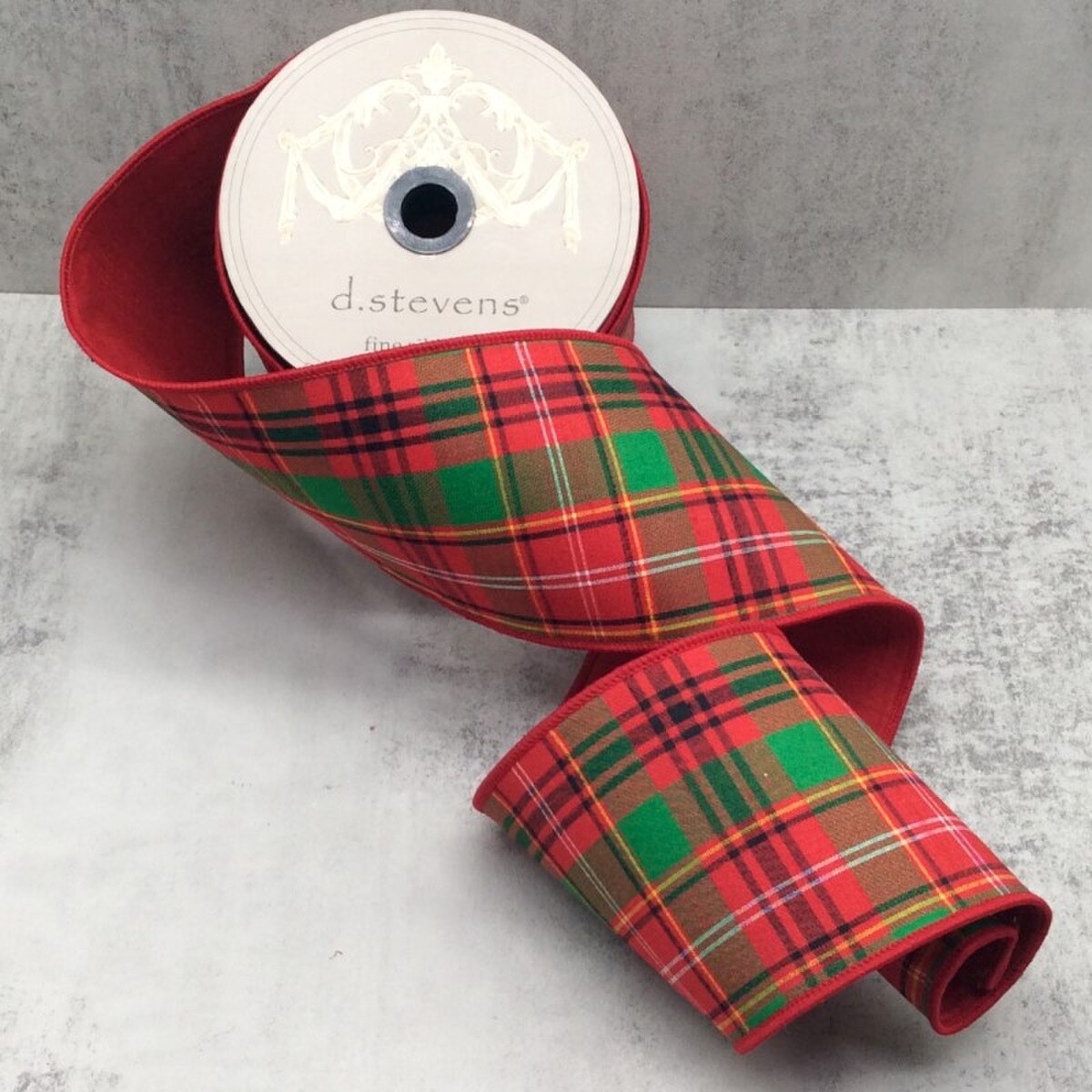 Dupion Plaid Ribbon Red Green White 4 Inch x 10 Yards