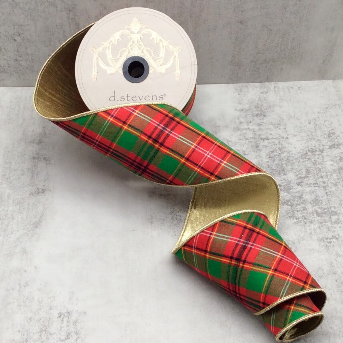Dupion Plaid Metallic Gold Back Red Green White Ribbon 4" x 10 Yds