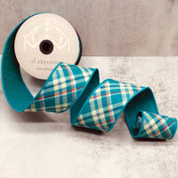 Dupion Plaid Ribbon Teal Orange Cream 2.5