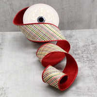 Dupion Glitter Ribbon Red Green White Plaid 2.5 Inch 10 Yds