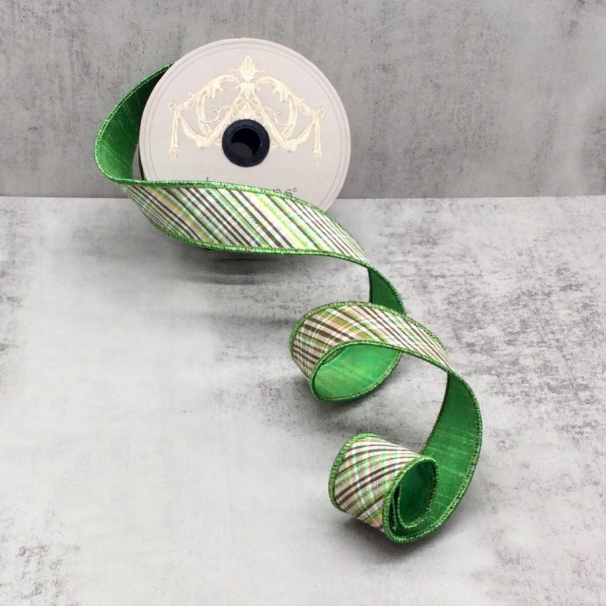Dupion Glitter Ribbon Green White Black 1.5 Inch 10 Yards