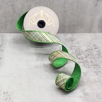 Dupion Glitter Ribbon Green White Black 1.5 Inch 10 Yards