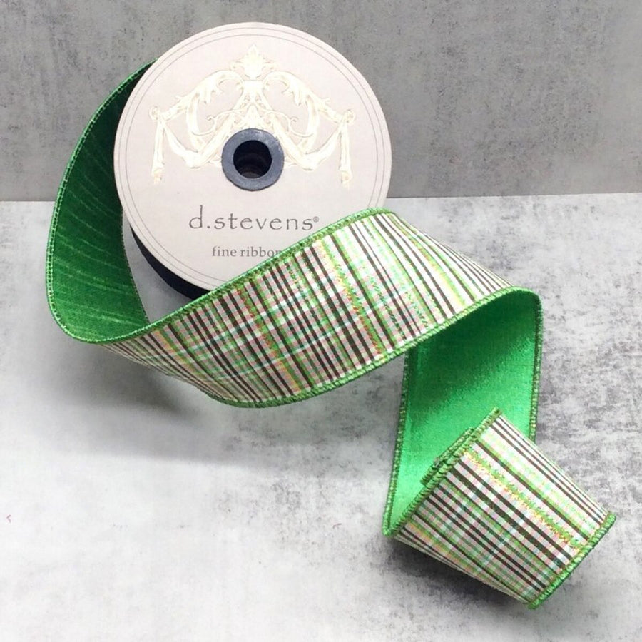 Dupion Ribbon Green White Black Glitter Stripe 2.5" x 10 Yds
