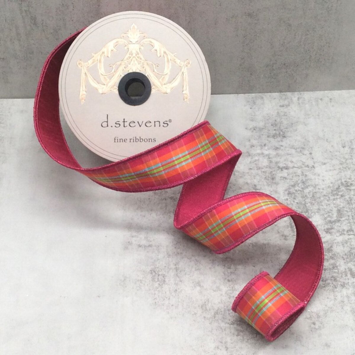 Hot Pink Orange Dupion Dewdrop Plaid Ribbon 1.5" x 10 Yds