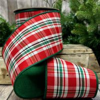 Faux Wool Plaid Ribbon Red Dark Green White 4