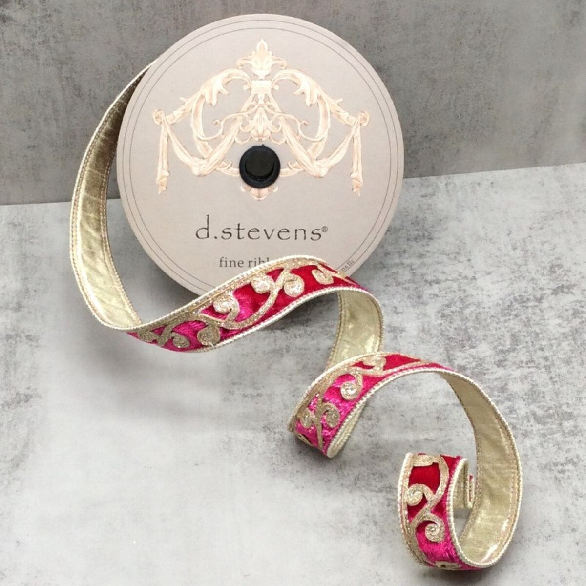 Hot Pink Velvet Glitter Scroll Trim Ribbon 1 Inch x 10 Yards