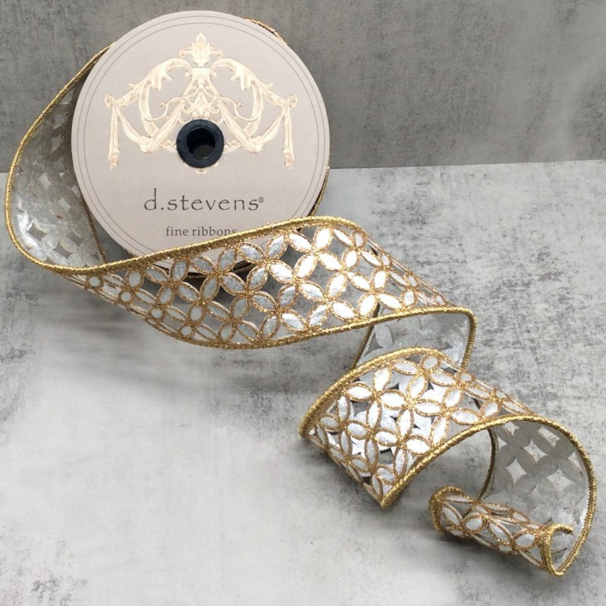 Metallic Floral Ribbon Silver Gold 2.5" x 10 Yds