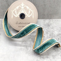 Celadon Velvet Pearl Side Trim Ribbon 1.5 Inch x 5 Yards