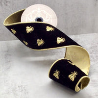 Black Velvet Ribbon with Gold Embroidery Bee 4