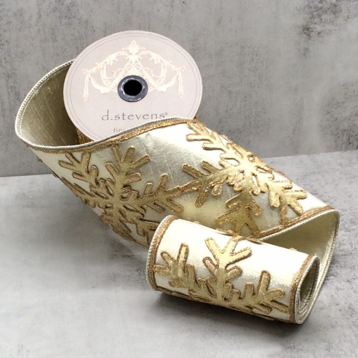 Gold Metallic Dupion Snowflake Ribbon 5.25" x 5 Yds